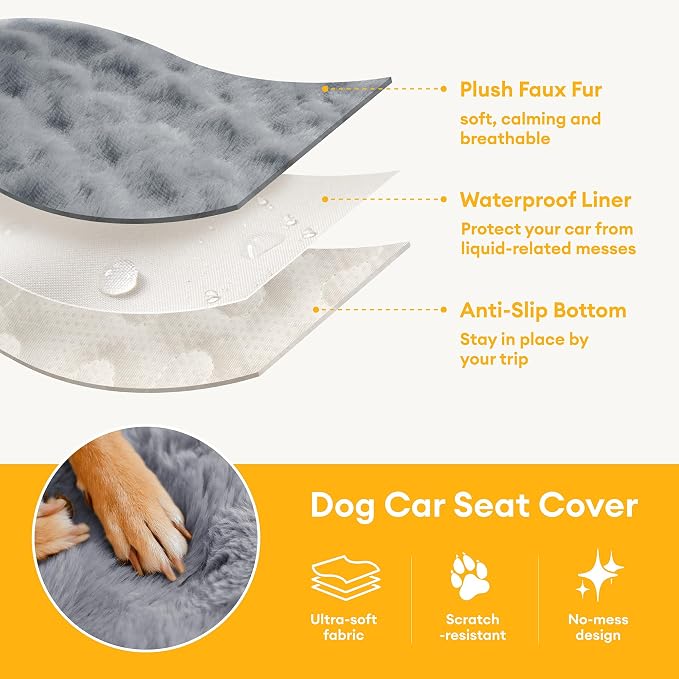 FUNNY FUZZY Luxurious Dog Car Seat Cover, Waterproof Backseat Covers | Faux Rabbit Fur, Full Backseat Protector, Non-Slip, Hair, Dirt & Scratch Defense, Machine Washable, Fits Cars, SUVs & Trucks - Image 5