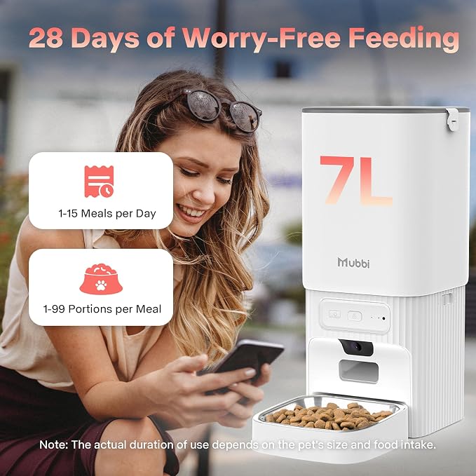 Automatic Cat Feeder with Camera - 5G WiFi Cat Food Dispenser with Night Vision, 7L Dog Feeder Automatic, 1-15 Meals, 1-99 Portions, 2-Way Audio, Jam Free, 10s Voice Recording, Timed Auto Pet Feeder - Image 5
