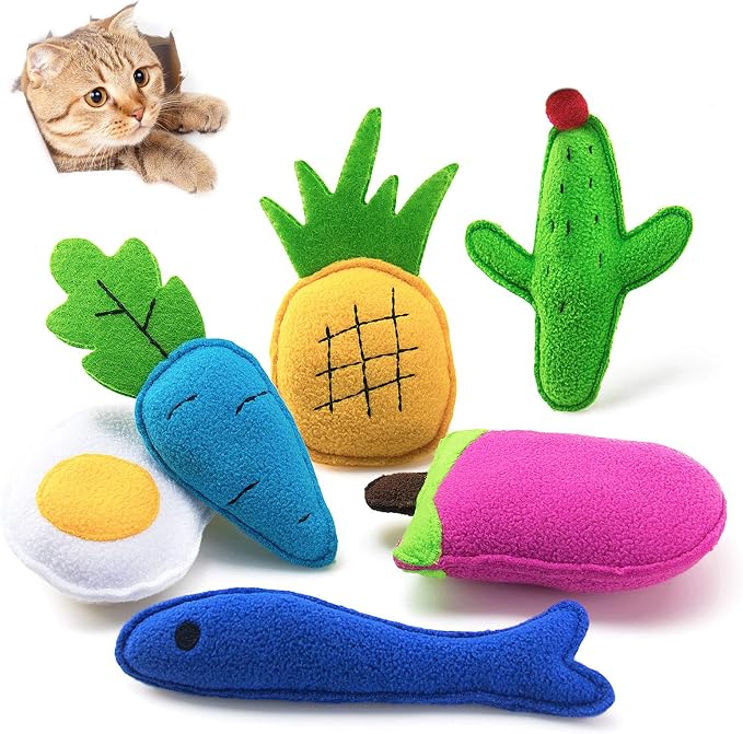 AWOOF Catnip Toys for Indoor Cats, 6 Pack Cat Chew Toys Plush Interactive Cat Kicker Toy for Indoor Kitten Exercise for All Breeds | 6 Pack Cat Chew Toys Plush, Interactive Cat Kicker Toy, For Kitten Exercise, For All Breeds - Image 2