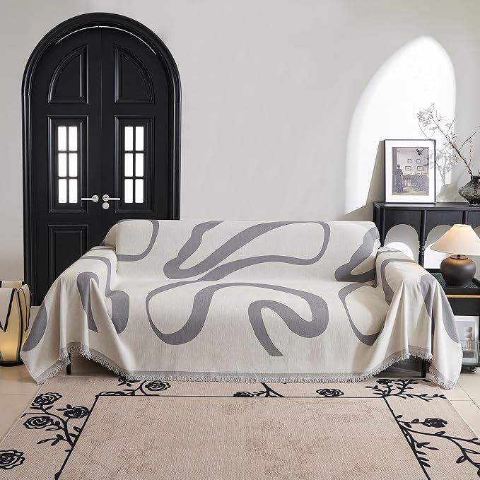MYSKY HOME Boho Couch Cover Super Soft Couch Covers for 2-3 Cushion Couch Sofa, Modern Grey Jacquard Sofa Slipcover Loveseat Futon Cover, Couch Covers for Sectional Sofa, 71" x 134", Grey Curve - Image 2