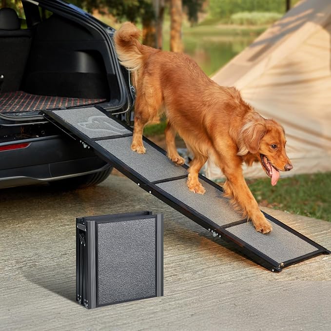 Dog Ramp for Cars, 63" L × 19.7" W, Lightweight Extra-Wide Foldable | Extra-Wide for a Safer Climb, Lightweight for Easy Transport, Non-Slip Rug Surface, 250-lb Capacity by PetThem