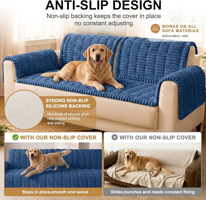 Smiry Couch Cover for Dogs, Non Slip Washable Sofa Protector for Pets | Soft Furniture Cover for Leather & Fabric Couches, Cozy Protect Against Fur, Dirt & Messes, Pet Friendly, 27.6"x88" - Image 10