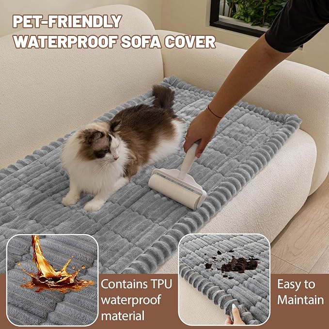 Couch Cover for Dogs Washable, Non Slip Soft Cozy Waterproof Light Grey | Pet Friendly, Fuzzy Durable Plush Thick Slipcovers for 3 Cushion Sofa Cover Protector Mat Bed Furniture Couches 27.6"x59.06" - Image 3