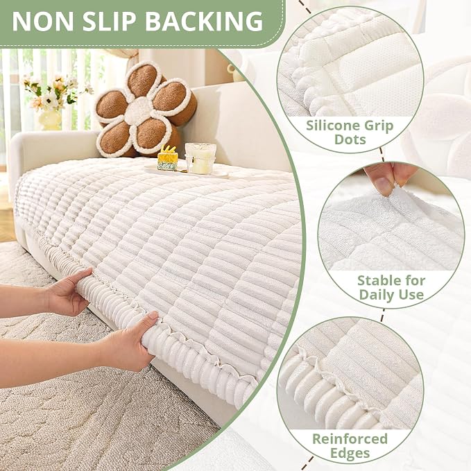 OstepDecor Couch Cover for Dogs, Washable Non Slip Sofa Cover for Pets | Soft Couch Covers for Sofa, Loveseat and Sectional, Furniture Protector Against Pet Hair & Dirt (27.6" x 70.9", White) - Image 5