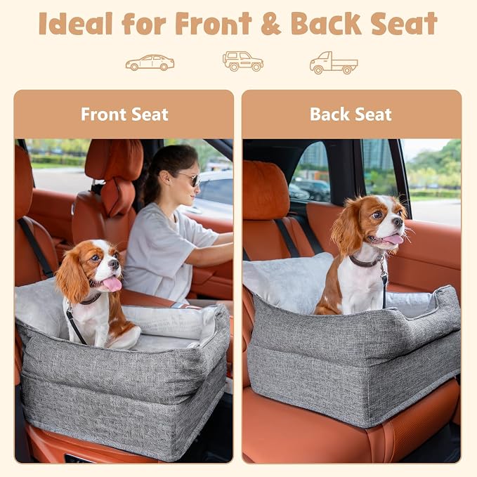 Avont Dog Car Booster Seat for Small/Medium Dogs Under 30 lbs, Elevated Puppy Carseat, Front Seat Pet Car Bed -Grey - Image 5