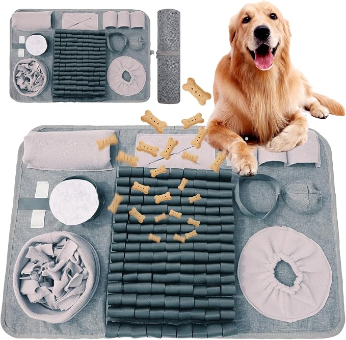 Snuffle mat for Dogs Iteractive Dog Puzzle Toy Used for Training Stress Relief This sniffing mat effectively slows your dog's eating pace. Suitable for indoor and outdoor use. Gray (26 x 17 inches) by Unknown