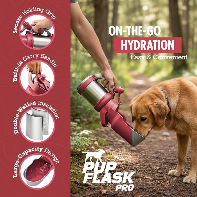 PupFlask Pro Portable Insulated Dog Water Bottle, Stainless Steel Bowl | 30 or 50 oz Leak-Proof Thermos Dispenser Keeps Water Cold 24+ Hours, Built-In Flip Cup for Walking, Hiking and Travel - Image 2