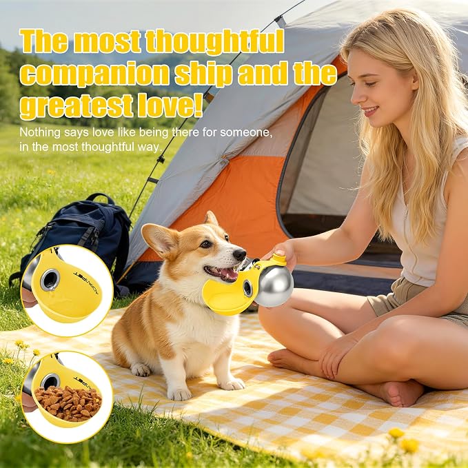 Portable Dog Water Bottle 10oz Stainless Steel Travel Dog Water Dispenser with Bowl No-Spill Puppy Water Bottle for Walking Hiking Small Dog Water Bottle (Yellow) - Image 5