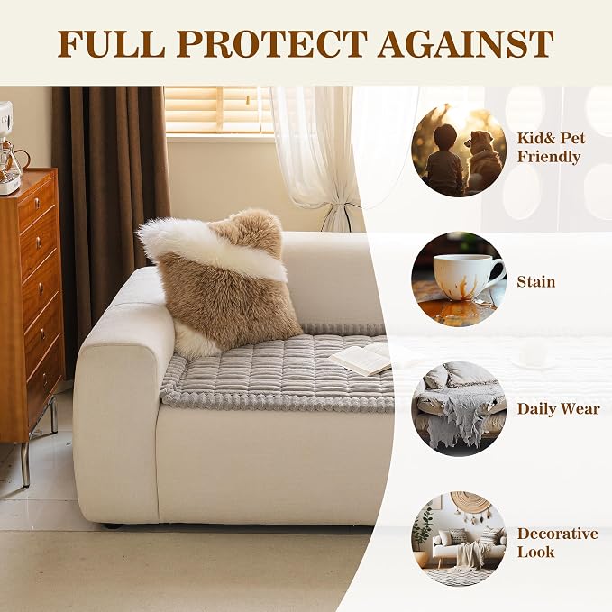 MYSKY HOME Couch Cover for Dogs, Non-Slip Sofa Cover, Light Grey, 27.6x59in | Couch Covers for Sofa, Sofa Cover for Pets Washable, Soft & Thick Sofa Slipcovers, Love Seat Couch Cover, Furniture Protector - Image 3