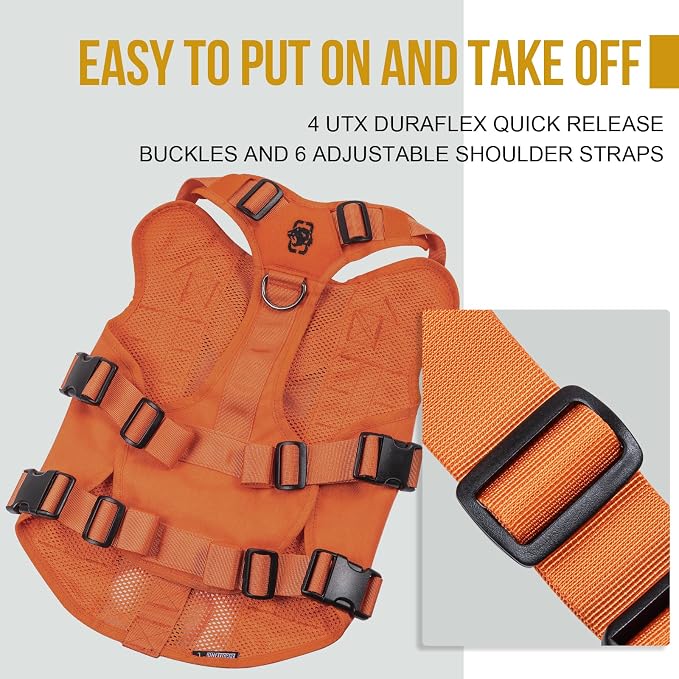 OneTigris No Pull Tactical Dog Harness for Large Dogs, Mesh Design Breathable Service Dog Vest with Handle, Military Dogs Vest Harness with Molle Panels for Walking Hiking Training (Orange, Large) - Image 4