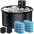 Wireless Cat Water Fountain Cordless | 108oz/3.2L Battery Operated Pet Fountain with Stainless Steel Water Tray + Plastic barrel (with 8 Filters & 8 Sponges) by VKIMISS