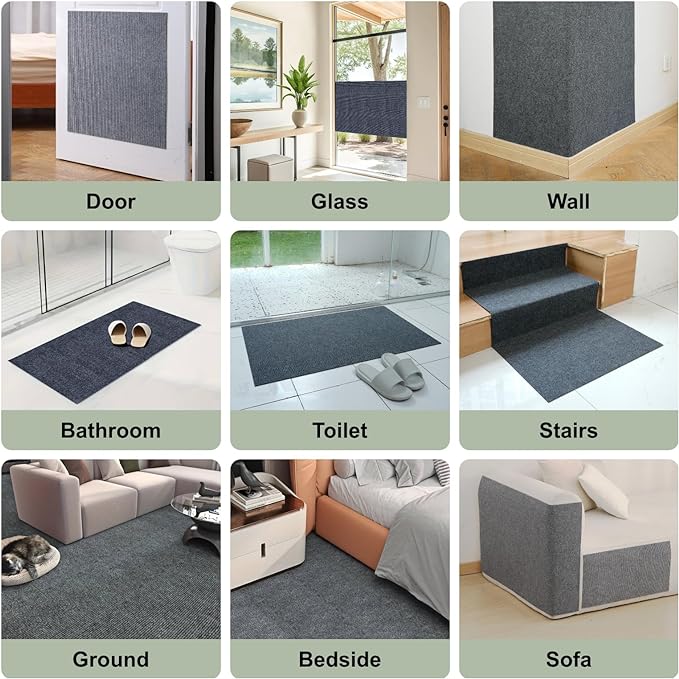 Cat Scratching Climbing Carpet Mat, Self-Adhesive Couch Furniture Protector | 78.7x15.8In Trimmable, Cat Scratch Post Covered Pad Replacement for DIY Tree Shelf Steps Couch Corner Wall, Darkgrey - Image 6