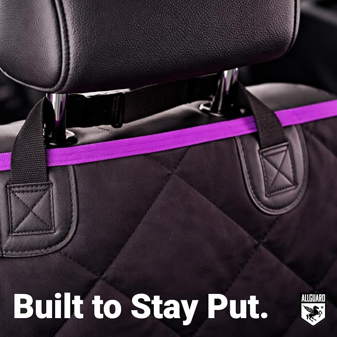 Dog Car Seat Cover for Back Seat, Waterproof, Scratchproof, Nonslip, Dog Hammock for Car, Safety Harness Included, Seat Covers for Pet Dogs, Truck & SUV Size (Black/Purple) - Image 5