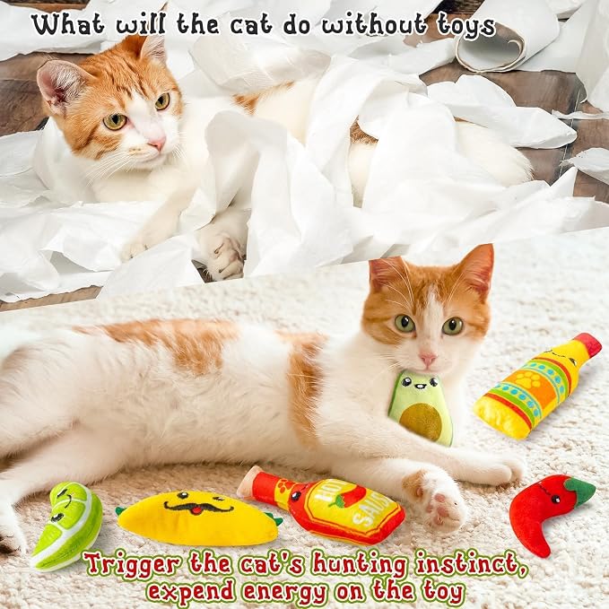 L1rabe Mexican Catnip Stuffed Toys - 6P Black Cat Appreciation Day Carnival Funny Cat Toys for Cat Lovers Gifts, Cute Taco Hot Sause Avocado Lime Indoor Kitten Chew Bite Kick Interactive Pet Supplies - Image 4