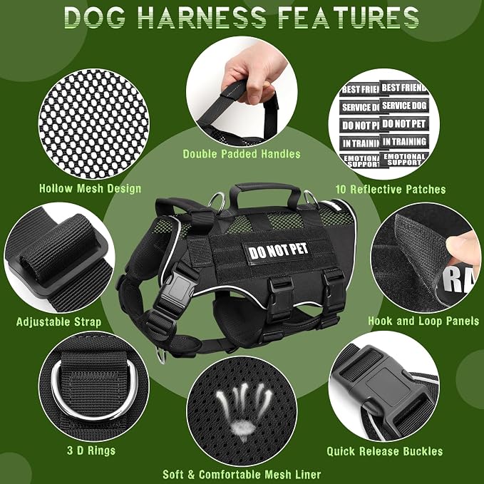 WINSEE Tactical Molle Vest Mesh Dog Harness with 10 Removale Pet Patches | Breathable Service Dog harness with Double Soft Padded Handle for Medium Dog, Reflective Military Pet Vest for Walk Hiking - Image 4