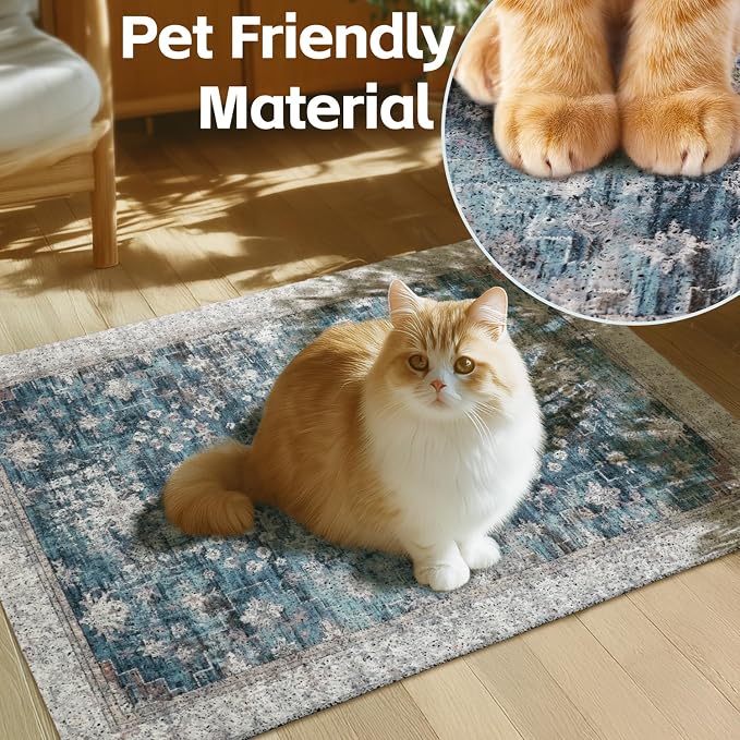 Cat Litter Mat Litter Trapping Mat, 40"x30" Waterproof Urine Proof Litter Box Mat Catcher Mat Non-Slip Washable for Kitty Kitten, Blue - Image 3