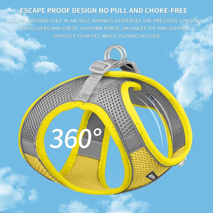 AIITLE Medium Dog Harness and Leash Set, Step-in Puppy Pet Vest, Yellow M | Breathable Mesh, Adjustable Fit, Reflective Design, Padded Leash Handle, for Small-Medium Dogs & Cats, Walking, Training - Image 9