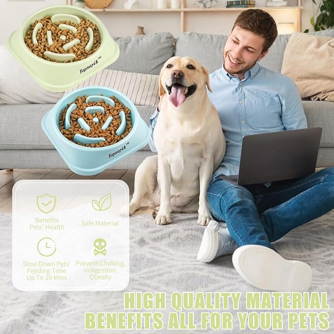 2 Pack Slow Feeder Dog Bowls for Medium Dogs & Cats | Non-Slip Base, Anti-Choking Design, Reduces Bloating & Overeating, Easy to Clean, 1.5-2 Cups - Image 5