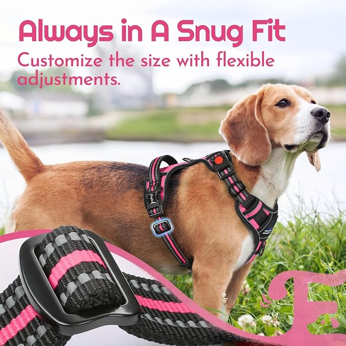 Eagloo Dog Harness No Pull for Large Dogs, Easy On & Off with 3 Buckles | No Choke with Front Clip, Adjustable Fit, MOLLE System, Reflective Vest, Easy Control for Walking, Pink & Black, X-Large - Image 7