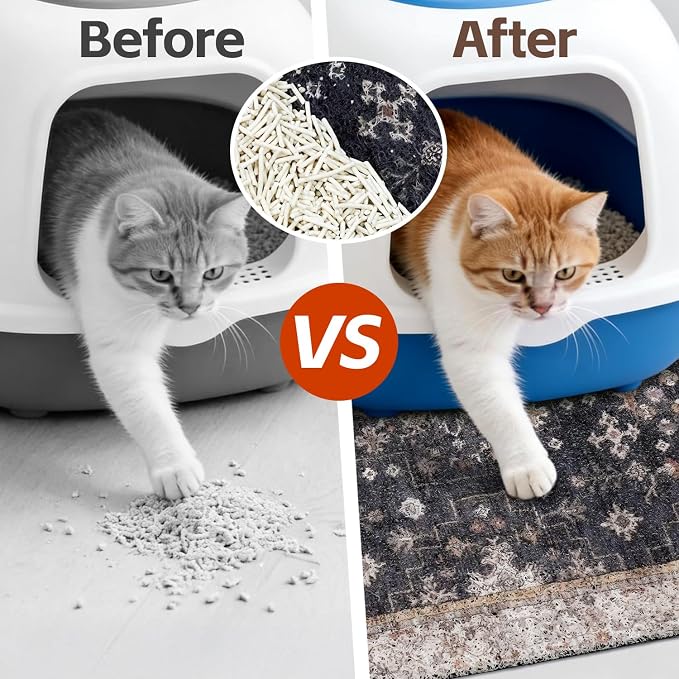 Cat Litter Mat Litter Trapping Mat, 24"x15" Waterproof Urine Proof Litter Box Mat Catcher Mat Non-Slip Washable for Kitty Kitten, Black - Image 2