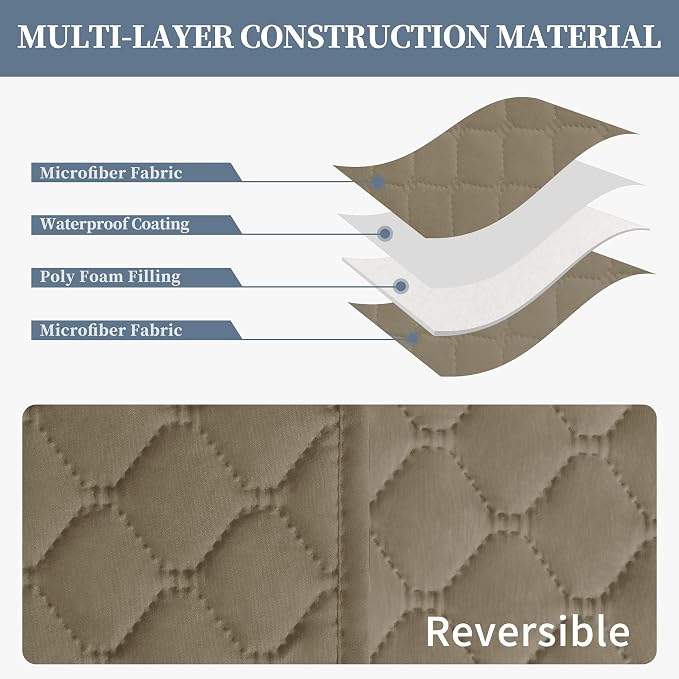 ISSUNTEX Double Protection 100% Waterproof Loveseat Sofa Covers for Living Room, Couch Covers for 2 Cushion Couch Sofa, Reversible Furniture Protector Sofa Cover for Dogs (Loveseat, Beige/Beige) - Image 4