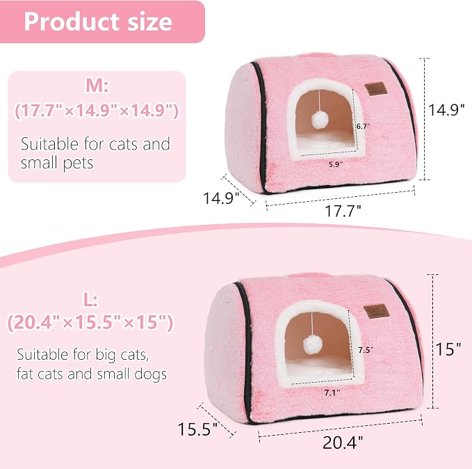 cat Bed cave-cat beds for Indoor Cats,Soft and Comfortable Cute cat Bed，cat House,with Removable Washable Cushioned Pillow,Enclosed pet Bed,Kitty pet hut、Hideaway,Small Large Dog Tent (Pink) - Image 5