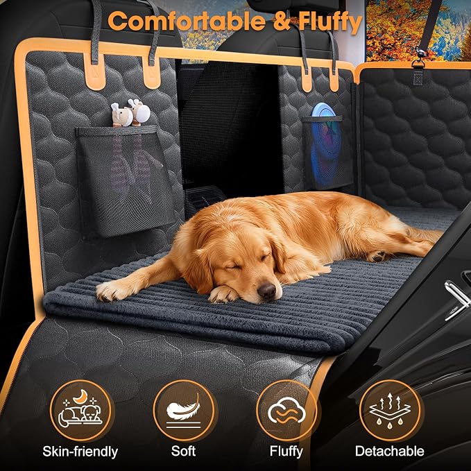 FURTIME Backseat Pet Bed Mat, Non-Slip Washable Dog Bed for Car Back Seat | Travel Pet Mat with Removable Cover, Dog Seat Covers Protector Fit for Backseat Extenders and Trucks SUVs, 54"x 24.8", Grey - Image 5