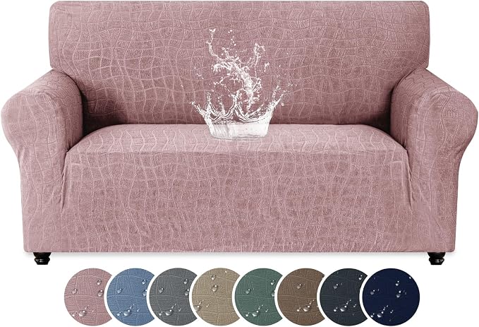 MAXIJIN Waterproof Loveseat Cover Couch Covers, 1 Piece Stretch Love Seat Sofa Slipcovers with Non-Slip Elastic Bottom, Washable Furniture Protector for Dogs Pets (Medium, Dusty Pink) by MAXIJIN