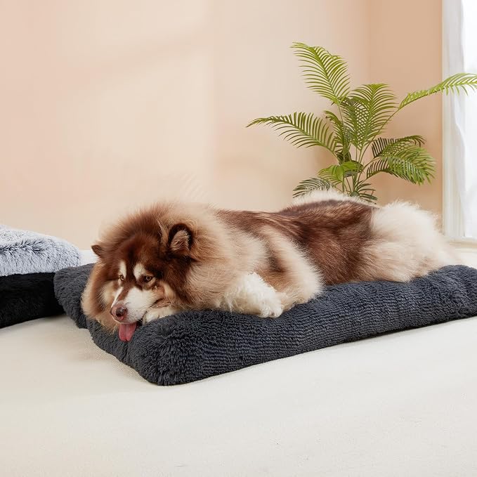 EHEYCIGA Fluffy Dog Crate Bed, Plush XX Large Dog Pillow, Dark Grey | Xlarge Calming Anti Anxiety Plush Faux Fur Mat for Large size dogs, Washable Soft Warm Dog Pad with Non-Slip Bottom - Image 6