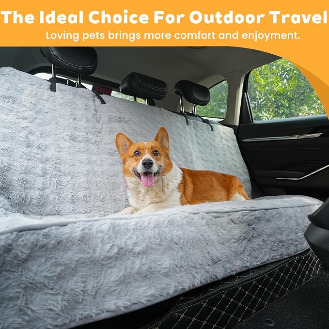 Dog Car Seat Cover, Waterproof Plush Pet Seat Protector, Gray, Back Seat | Faux rabbit fur, waterproof layer, non-slip silicone backing, side flaps, machine washable, fits most cars and SUVs - Image 8