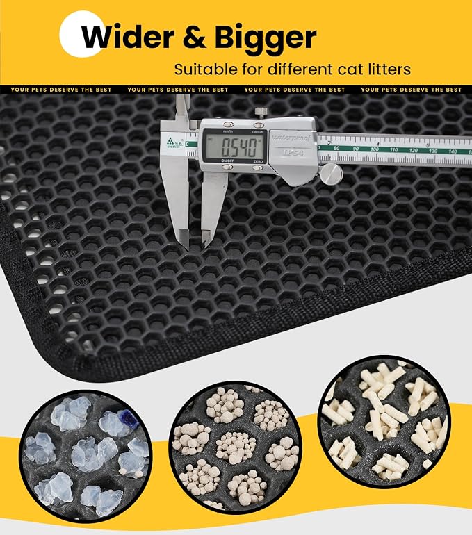 Cat Litter Trapping Mat, 27"x19" Universal Fit Litter Box Floor Mat, Hexagon Grids & Anti-Leak Base, Machine Washable, Non-Slip Kitty Mat for Most Homes, Black - Image 6