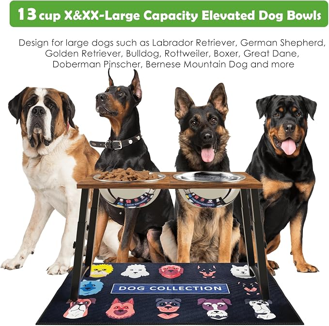 Elevated Dog Bowls for Large Dogs with Slow Feeder & Mat, 4 Height Adjustable & 101oz Bowls, Tall Raised Dog Bowl Stand - Image 2
