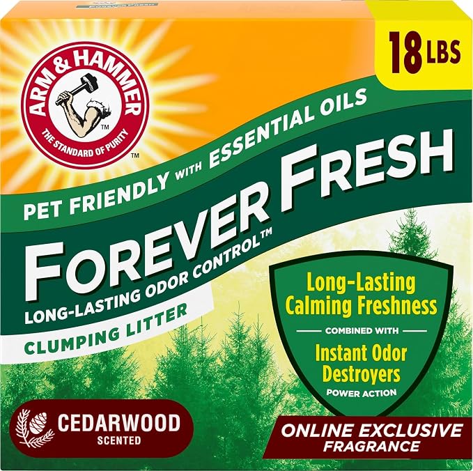 ARM & HAMMER Forever Fresh Cat Litter Cedarwood, MultiCat, 18lbs | Clumping Formula, Long-Lasting Odor Control, 99.9% Dust-Free, Pet Friendly Essential Oils by ARMHAMMER