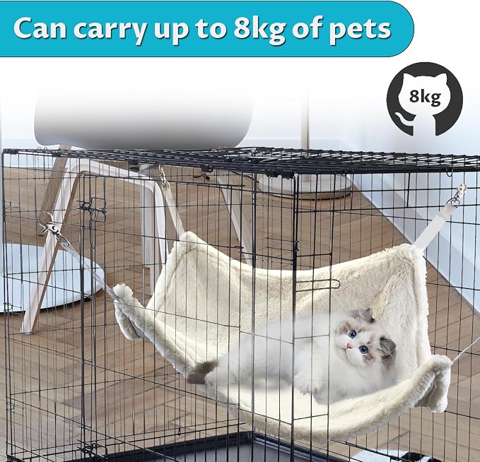 Andiker Cat Hammock, Reversible Cat Cage Hammock with Metal Hooks for Cats for Sleeping and Playing, 22 * 17 Inches Double-Sided Hanging Kitten Bed to Hang in Cages or Under Chairs (Large) - Image 7
