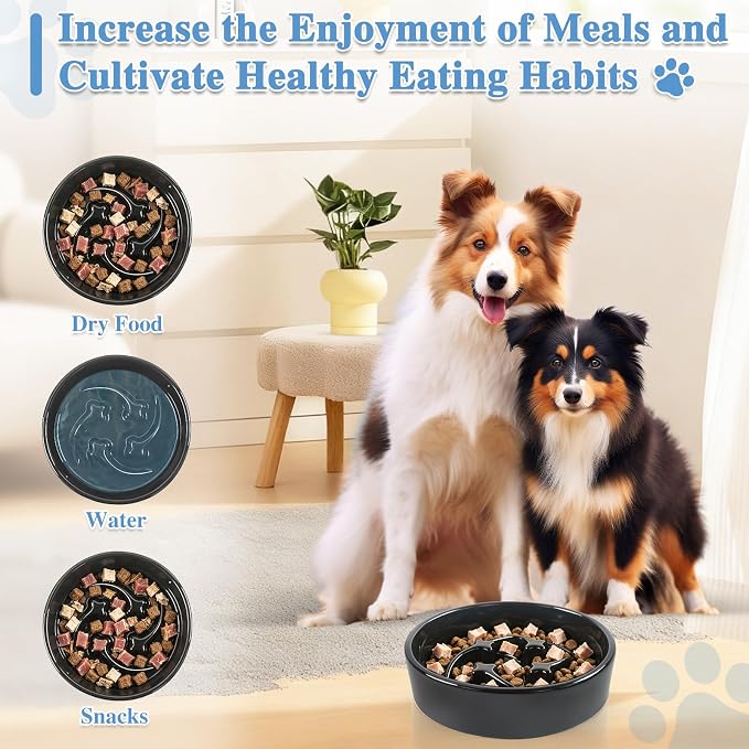 Ceramic Slow Feeder Dog Bowls, 0.6 Cups Dog Food Dish for Small Breed | Puzzle Dog Food Bowl for Fast Eater, 15OZ, 6.3 inch (Black) - Image 5