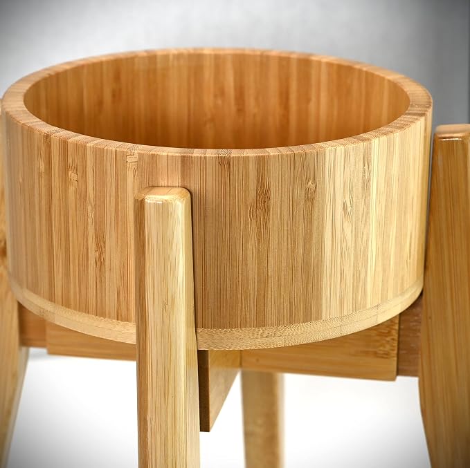 Elevated Dog Bowl for Mid-Large Breed, (12-Inch High, 64-oz) | Raised Food and Water Bowl with Stand, Flip-Resistant - Real Bamboo and Stainless Steel - Image 9