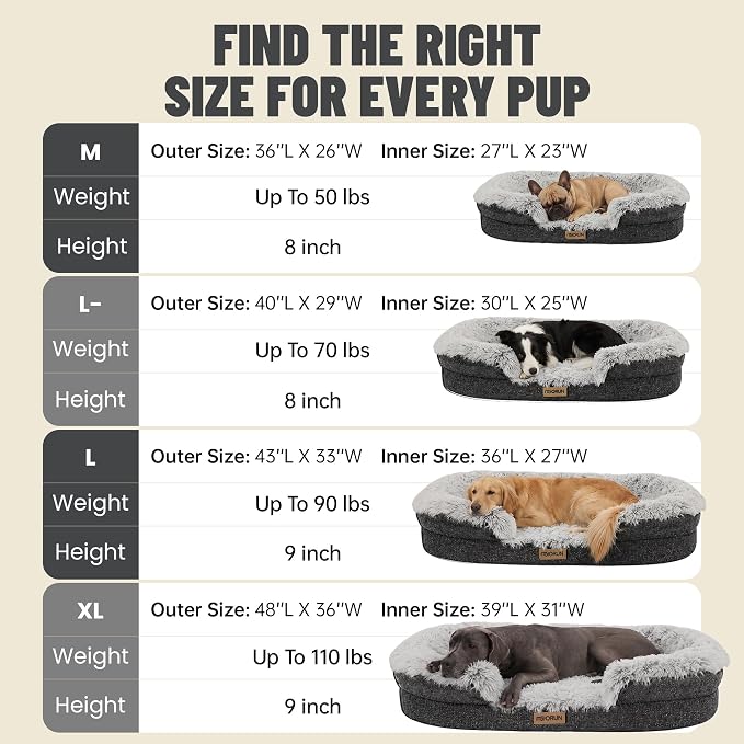 Miorun Fluffy Orthopedic Dog Beds Large Sized Dog, 40" Bolster Sofa Bed | Soft plush faux fur,lowered entry,washable cover,waterproof liner,claming dog couch for x-large dogs,supportive bolster - Image 9