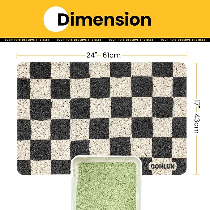 Conlun Cat Litter Mat Litter Trapping Mat, Premium Durable PVC Cute Cat Litter Box Mat, Non-Slip, Less Waste Kitty Litter Mat, Soft on Kitty’s Paws, 24”x 17” cat matts for litter, Chessboard - Image 3