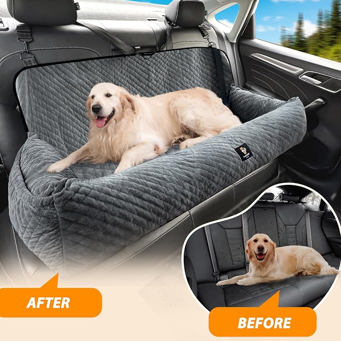 Dog Car Seat for Medium/Large Dogs Under 100 Lbs,Multi-Functional Dog Car Bed Washable Pet Travel Safety with Thick Cushion, Soft Safe Removable,for All Cars Back Seat（Grey） - Image 7