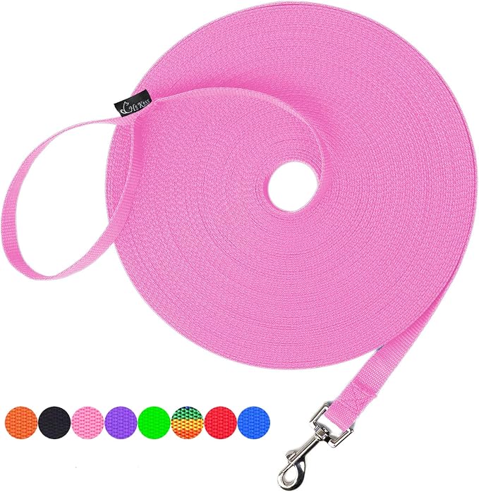 Hi Kiss Dog/Puppy Obedience Recall Training Agility Lead - 15ft 20ft 30ft 50ft 100ft Training Leash - Great for Training, Play, Camping, or Backyard - Pink 100ft by HiKiss