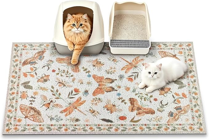 Cat Litter Mat, 35" x 23" Litter Mat, Traps 100% Cat Litter, Non-Slip Litter Box Trapping Mat, Cute Decor Litter Mat, Easy Clean for Scatter Control, Waterproof Urine Protection by PPETDogSupplies