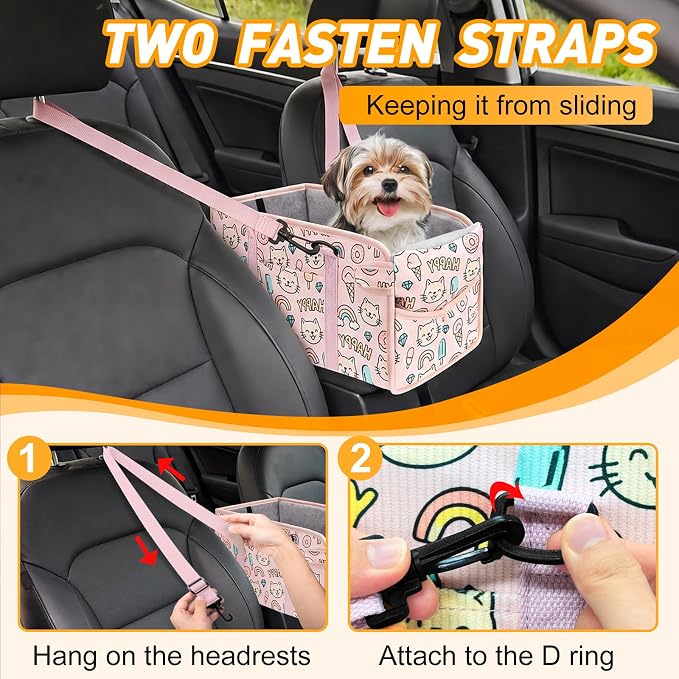 Console Dog Car Seat for Small Dogs, Foldable Booster Seat, Pink Kitten | Portable Booster Seat Sits On Car Console/ Armrest. Foldable for Easy Storage. for Center Console, Easy To Clean. - Image 5