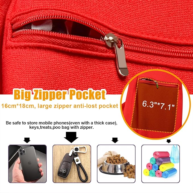 Tomkas Small Dog Cat Sling Carrier Puppy Purse Travel Wrap Soft Crossbody Pet Bag (Red, M - Zip Pocket & Classic Strap) - Image 2
