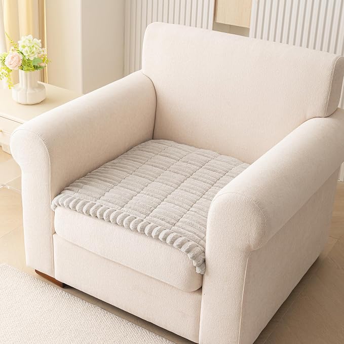 MEETSKY Couch Arm Covers for Dogs, Non Slip Plush Chair Covers Washable | Thick Plush Sofa Slipcover for Single Couch / Armrest, Furniture Cover Against Pet Hair & Scratches, Oatmeal, 27.6" x 27.6" by MEETSKY