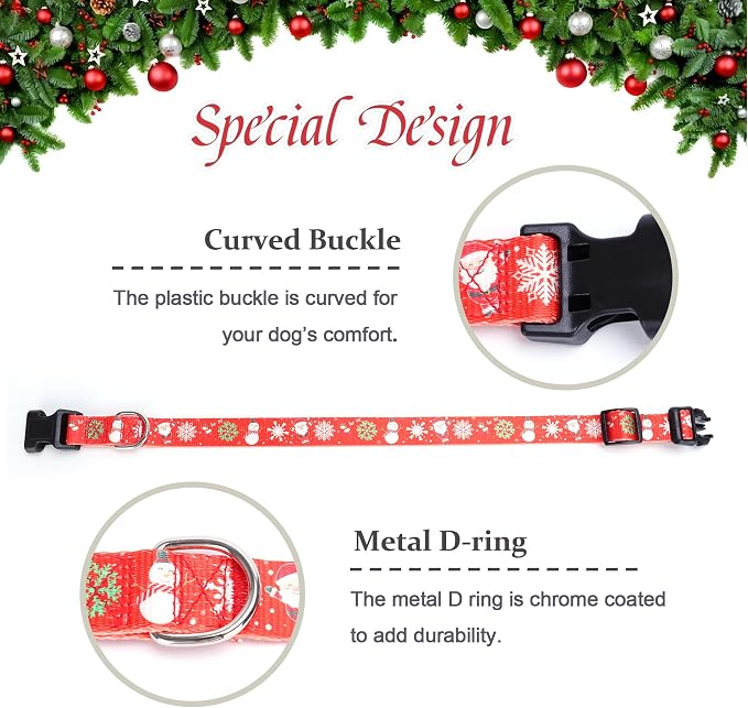 Christmas Dog Collar with Buckle Adjustable Safety Nylon Collars for Small Medium Large Dogs, Cute Stylish Girl Boy Christmas Dog Collar (Christma Red,L) - Image 2