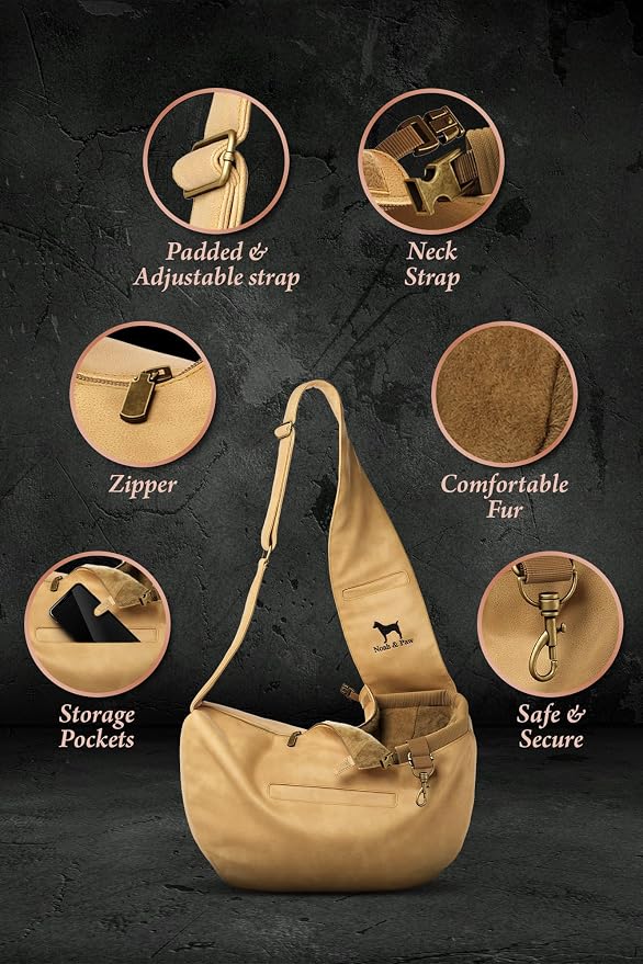 Noah & Paw Dog Sling Carrier for Small Dogs 5-18lb, Cat Carrier, Pet Sling with Adjustable Padded Strap, Vegan Leather Lined with Fur, 3X Safety Feature, Machine Washable - Image 5