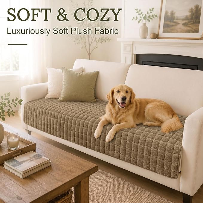 Smiry Velvet Couch Cover for Dogs, Non Slip Soft Sofa Protector for Pets | Washable Sofa Cover for Cats, Furniture Protector Against Pet Hair, Scratches, Fits Sectional Sofa(Mocha Brown, 36"x94.5") - Image 2