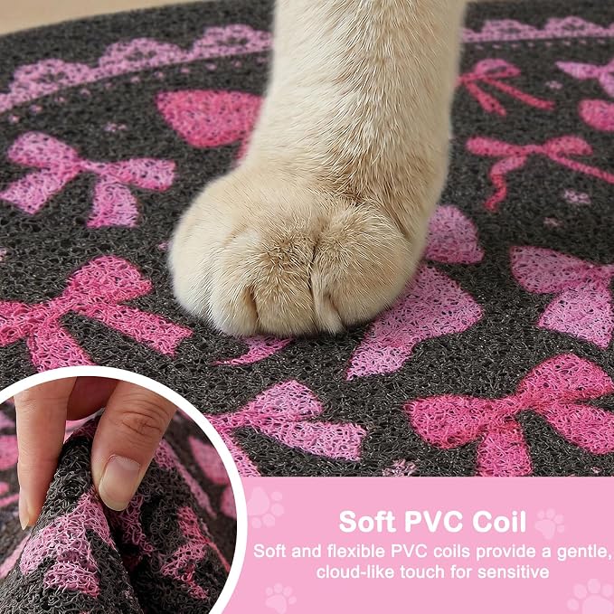 Bienbee Cat Litter Mat, 24" x 15" Litter Box Mat Rug with Non-Slip Bottom,Urine and Water Proof, Easy to Clean Cat Supplies Essentials for Indoor Kitty Kitten Floor, Pink Bow M - Image 4