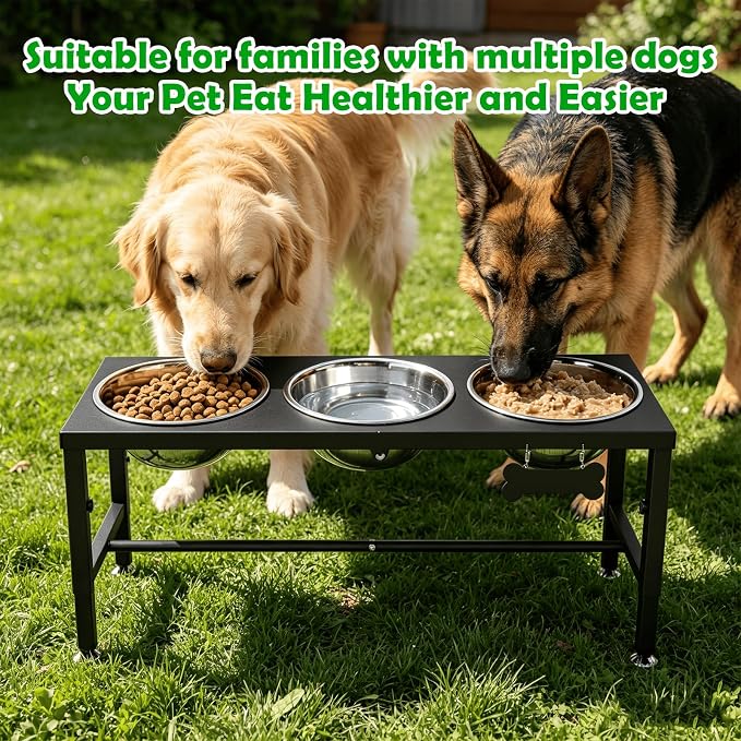 SHAINFUN Elevated Dog Bowl Stand for Large Dogs& Extra Large Dogs with 3 Bowls 101oz– 4 Adjustable Height Raised Pet Feeder with Anti-Spill Mat, Stainless Steel Food & Water Station - Image 7