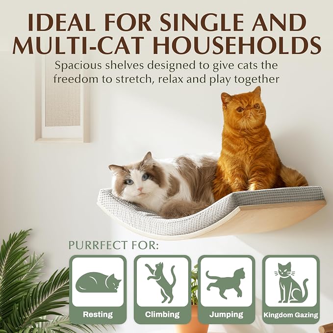 Extra Large 23.6”×14.6” CALLICO HAVEN- Stylish Cat Wall Shelves with Curved Design, Modern Wall-Mounted Cat Tree Hammock with Soft Cushion, Sturdy/Hidden Mounts, Washable Cover, Sleek Design -C Shape - Image 3